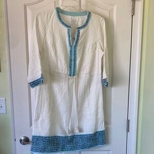 J. Jill White and Blue Embroidered Beach Dress